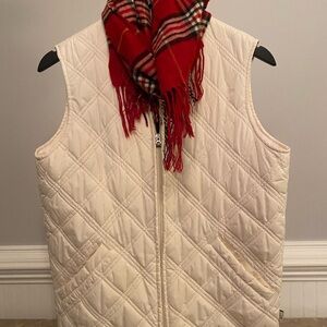 Liz & Co. Cream Quilted Puffer Vest with Red Plaid Scarf